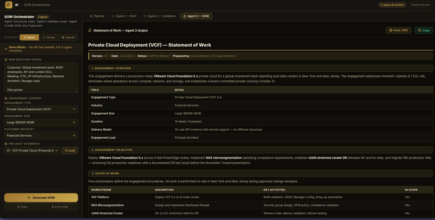 AI SOW Orchestrator interface preview